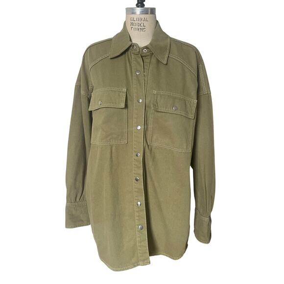 Reformation Jeans Ace Oversized Shirt Jacket in Olive/ Dried Herb  Size Medium - Picture 1 of 9